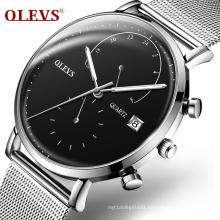 OLEVS Luxury Brand Men Mesh Steel WristWatch Fashion Casual Quartz Watch For Men Date Dial Power Reserve Sport Clock  Men